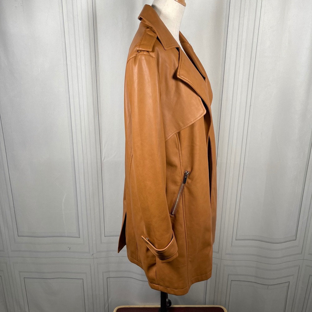 Avec Les Filles Faux Leather Camel‎ Trench Coat Jacket Medium - Picture 4 of 14